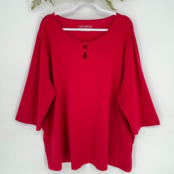 Catherines Women's Plus Top Womens Size 2X Suprema Teardrop Tee Red 3/4 Sleeve - Picture 5 of 11